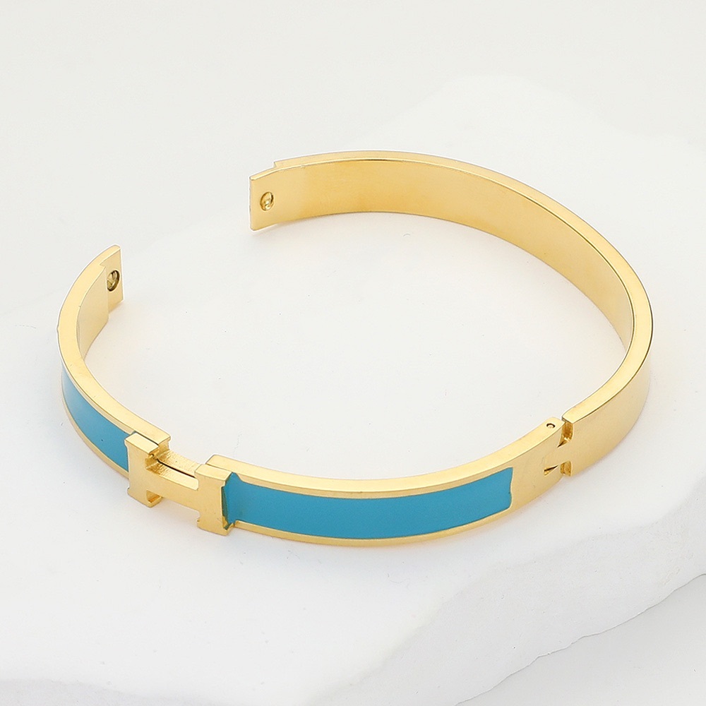 Gold and Blue H Monogrammed Enamel Bangle Bracelet - Picture 2 of 3